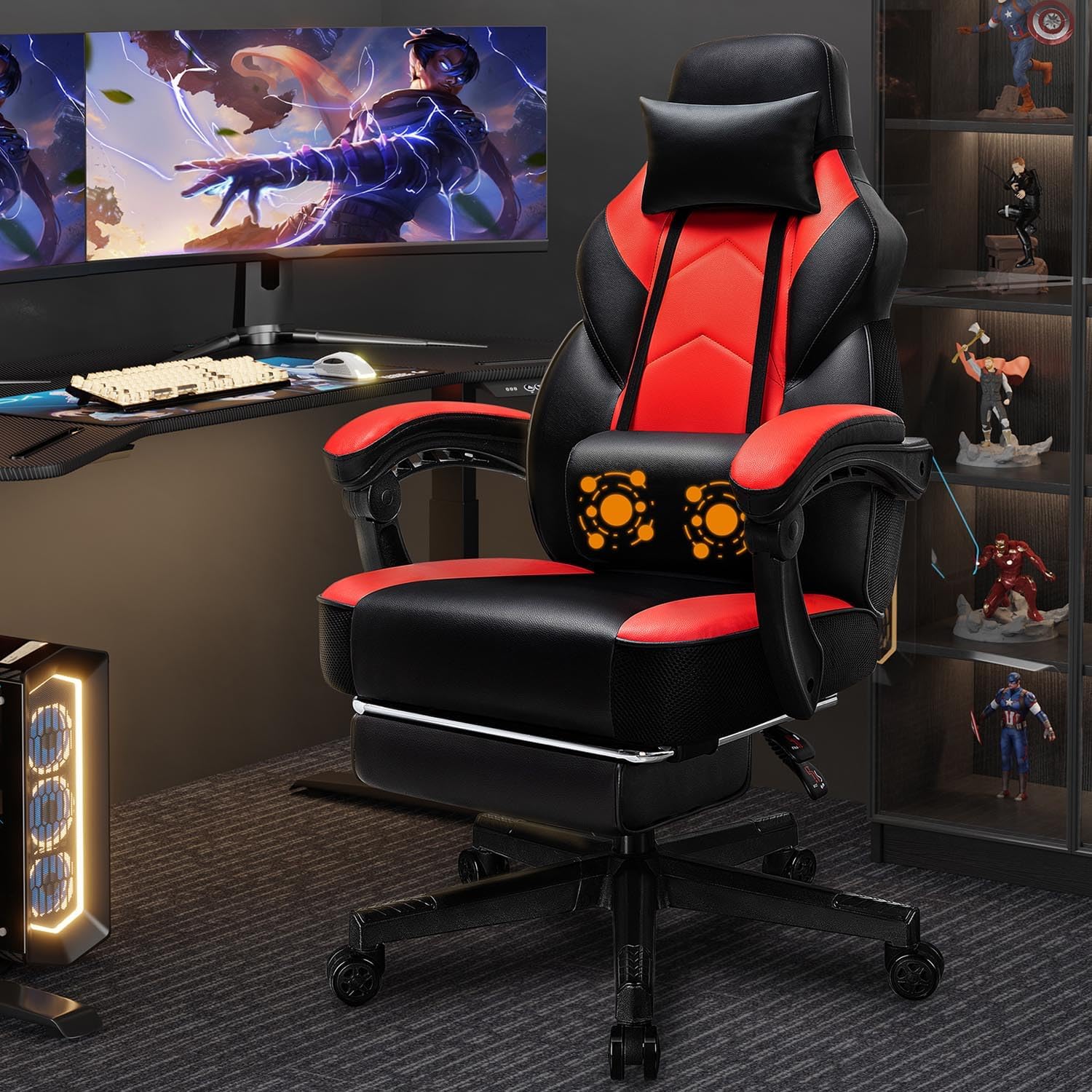 Massage - Sedia da Gaming con Poggiapiedi, Supporto